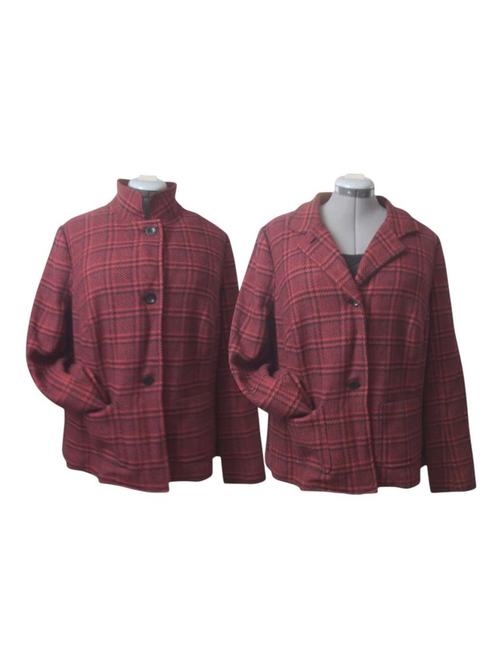Talbots Woman 16W Red Black Houndstooth Wool Blend Convertible Collar Blazer
